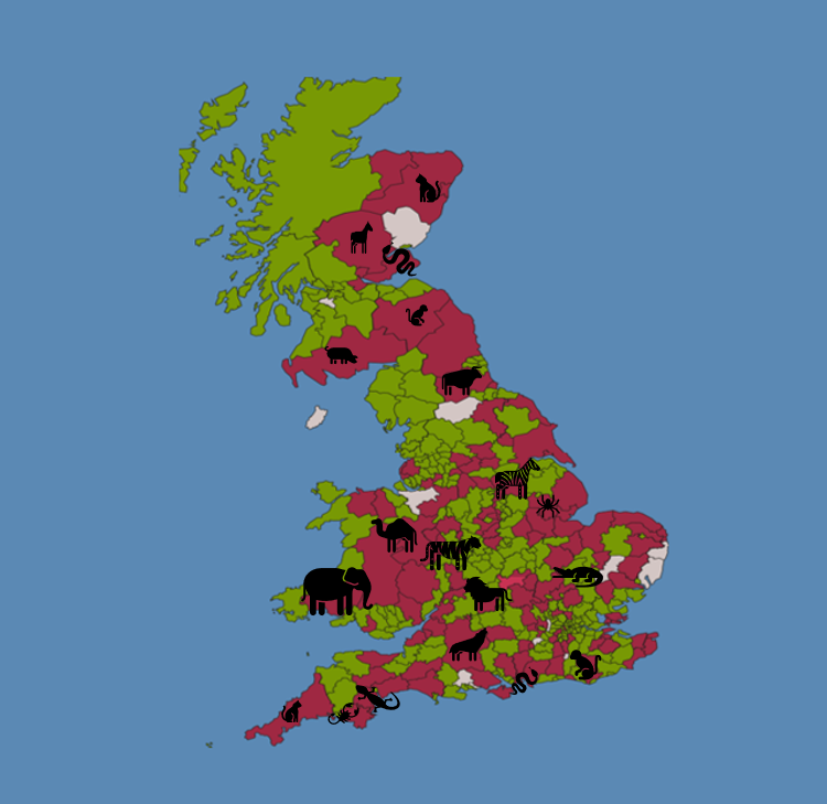 UK Dangerous Wild Animals Map - Wild Animals Locked in Homes