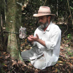Pablo Perovic fixing a camera trap to a tree