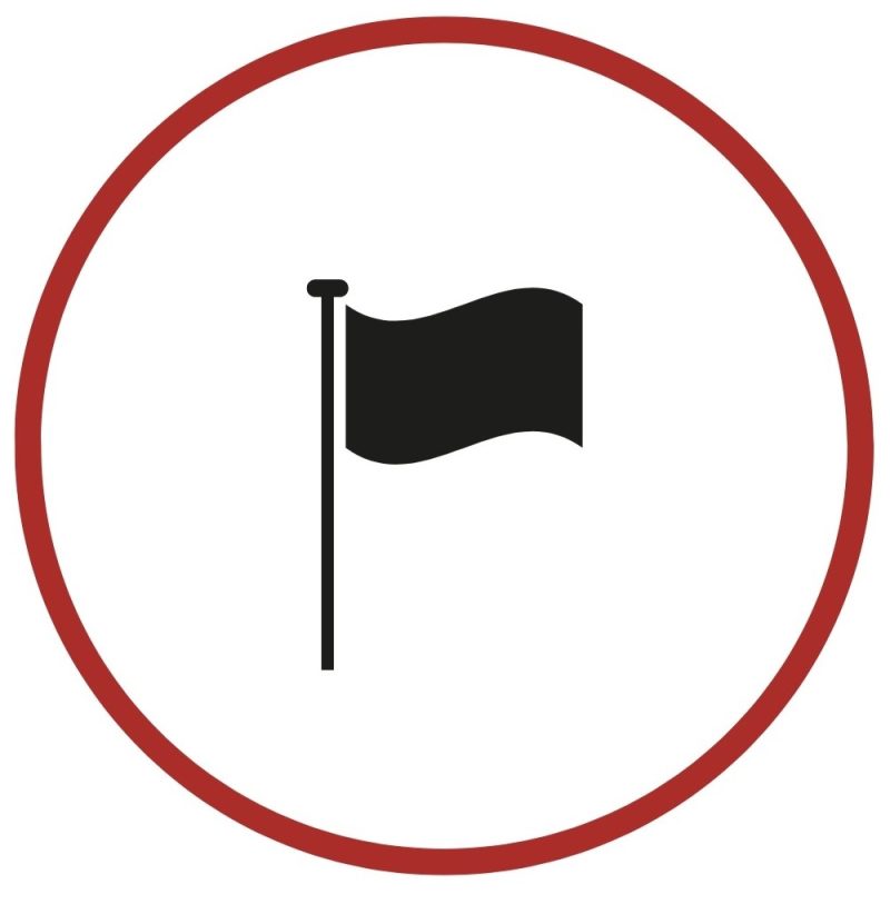 A black flag icon in a red circle