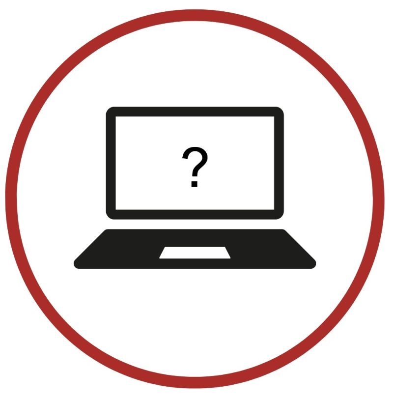 Icon of a laptop in a red circle
