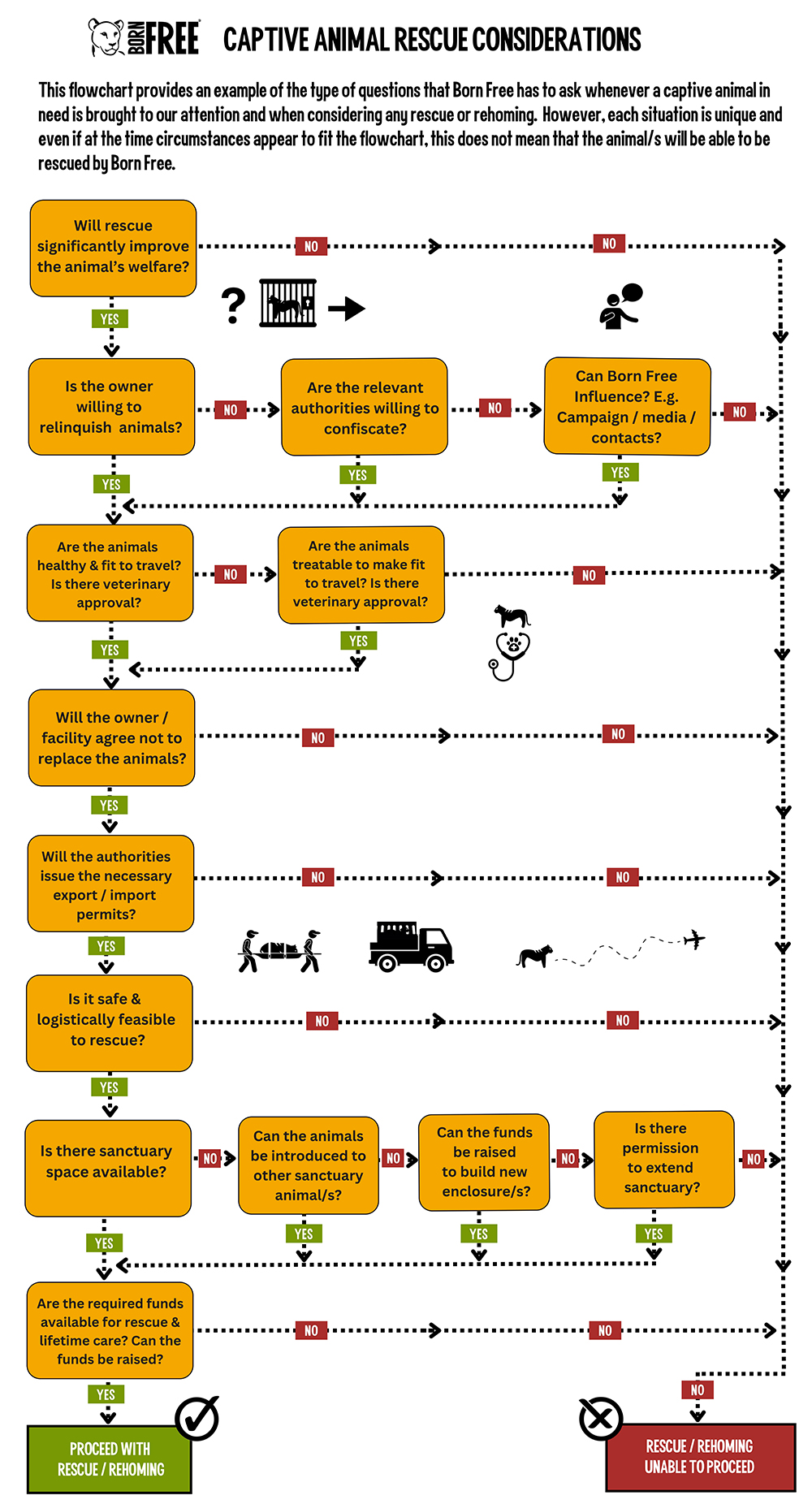 A graphic flowchart illustrating the animal rescue process