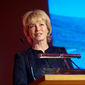 Jenny Seagrove stood at a podium