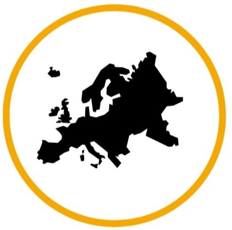 Black map of Europe in a yellow circle