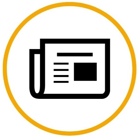 Icon of a newspaper in yellow circle