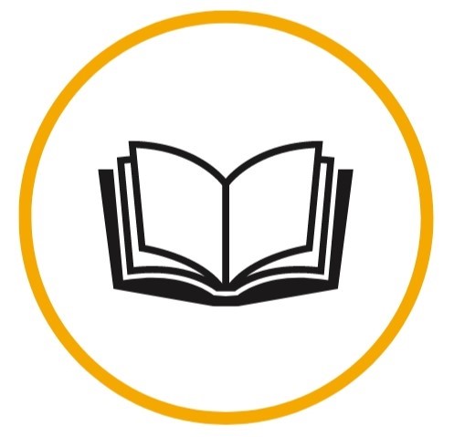 Black book icon in a yellow circle