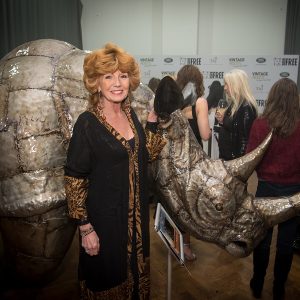 Rula Lenska with a rhino puppet