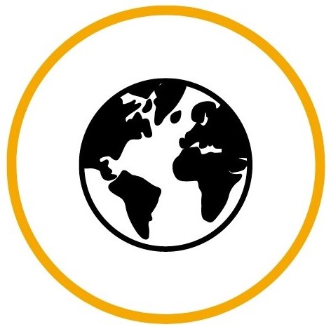 Black globe icon in a yellow circle