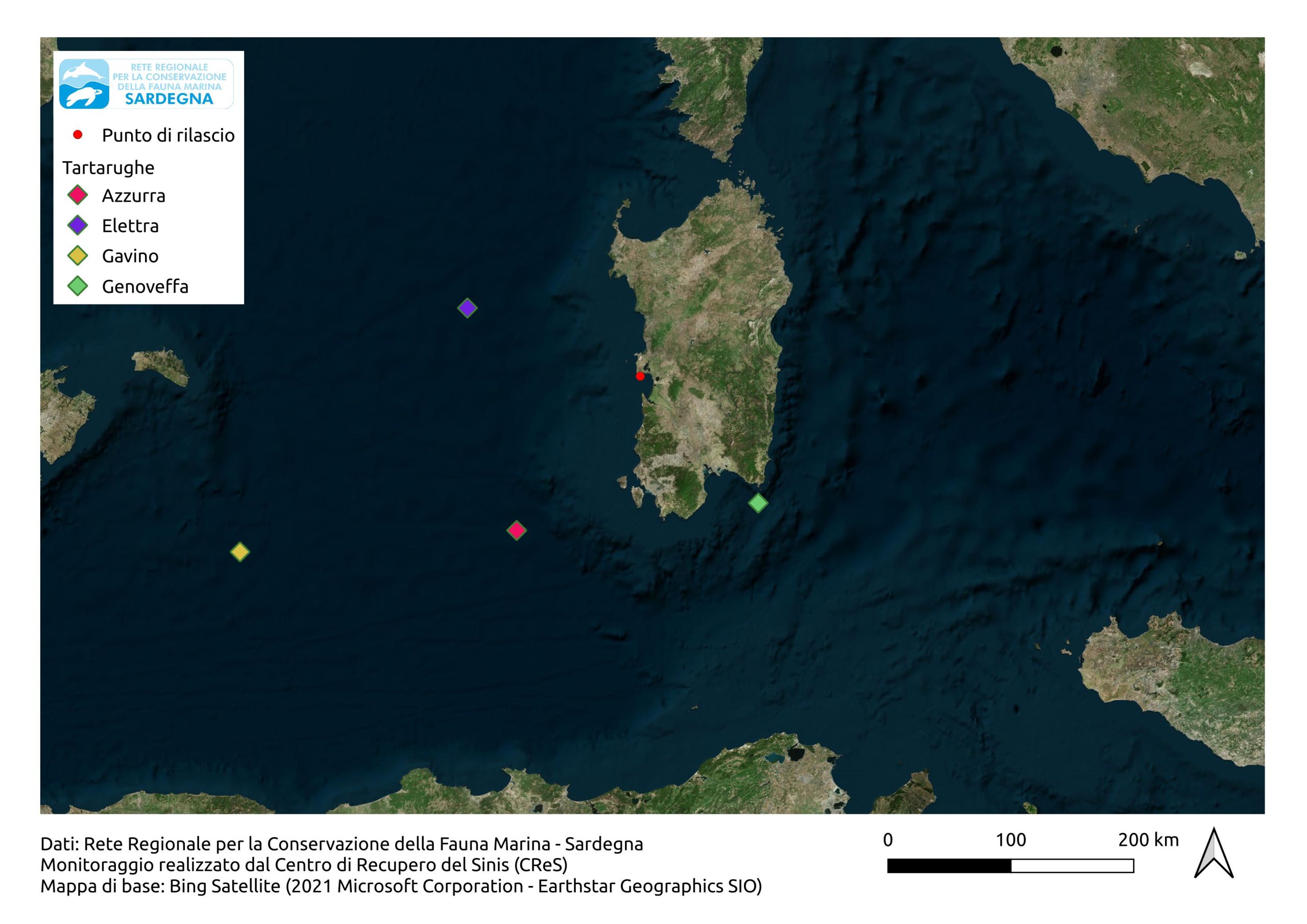 A map showing the turtles' progress in October 2021