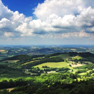 A panoramic view of the Malvern hills landscape