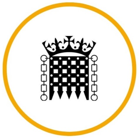 Black parliament icon in a yellow circle