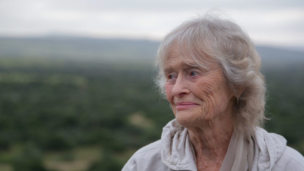 Virginia McKenna, looking over her shoulder into the distance