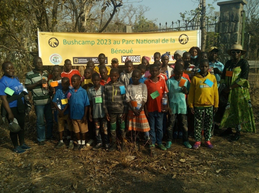 A group of local school children on a visit to see Benoue National Park