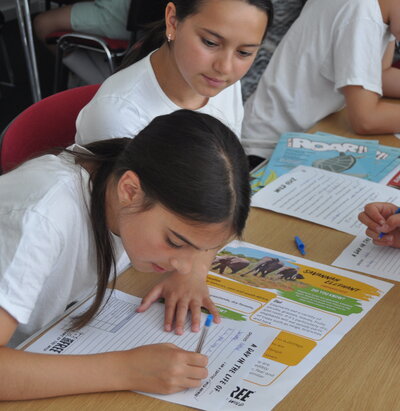 School children taking park in Born Free activities in the classroom