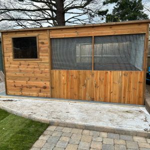 A wooden aviary