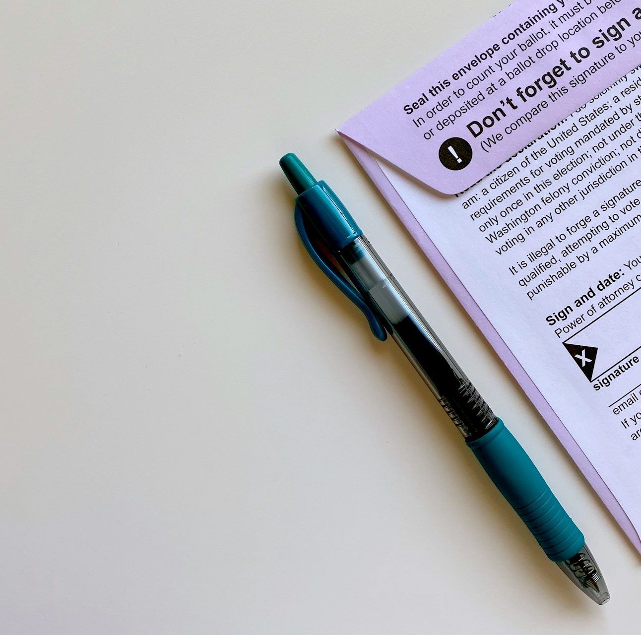 Close up of an election voting paper and a pen