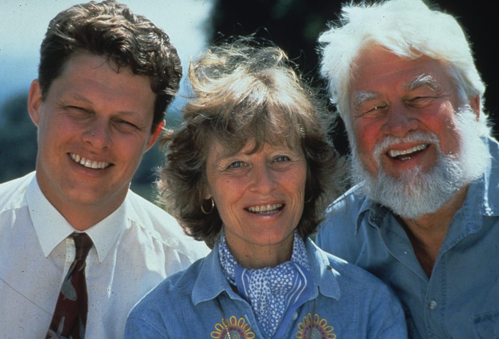 Born Free Co-Founders Will Travers OBE, Dame Virginia McKenna and Bill Travers MBE all smiling at the camera