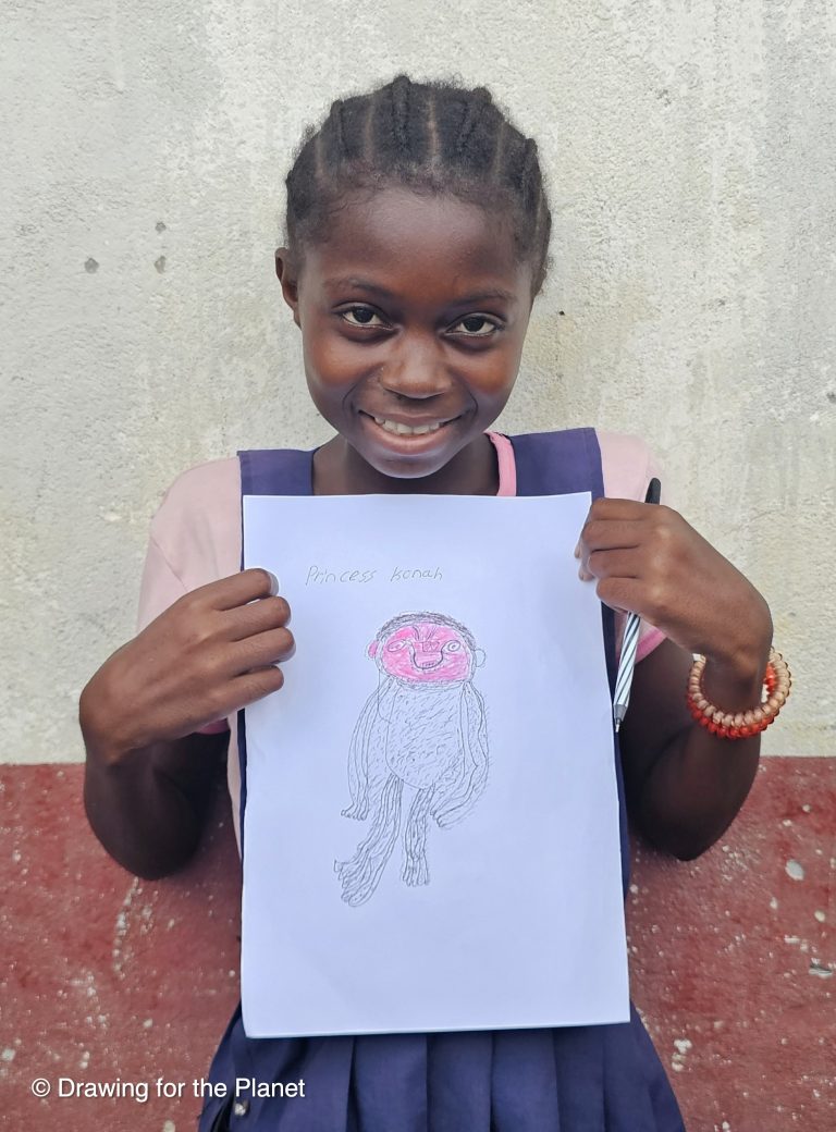 A young artist with their work.