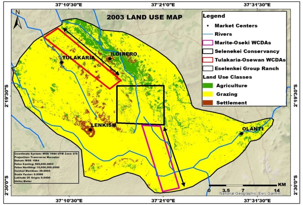 A map showing land use in Amboseli National Park in 2003