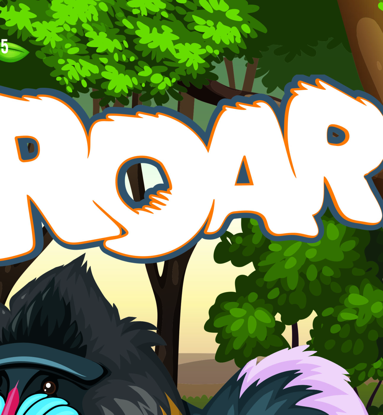 A cartoon jungle background with the logo for 'Hear The Roar!!'
