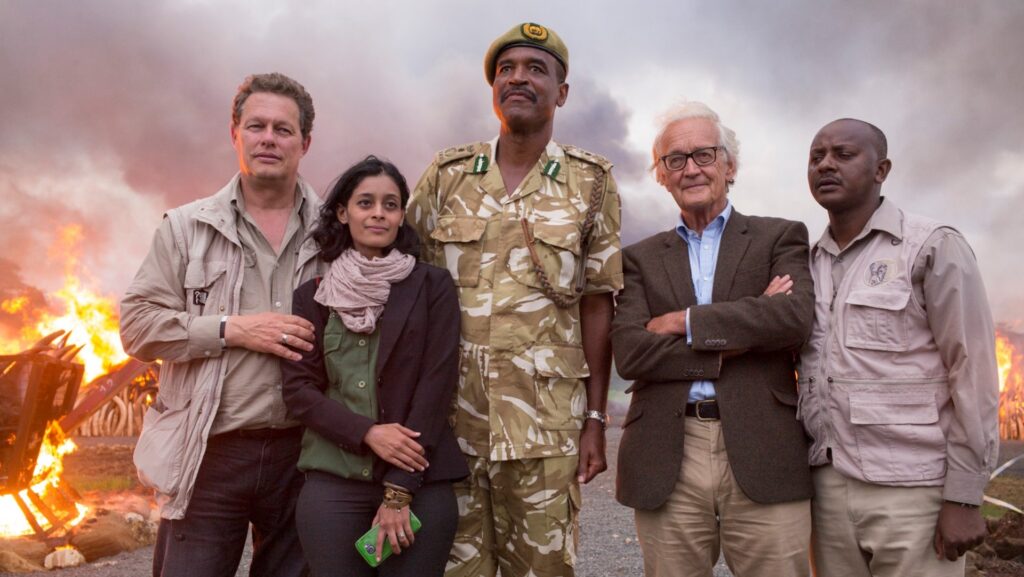Will Travers OBE, Raabia Hawa (Ulinzi Africa Foundation), Kitili Mbathi (DG KWS), Dr Iain Douglas Hamilton, Jim Justus Nyamu (Elephant Campaigner) at in ivory burn