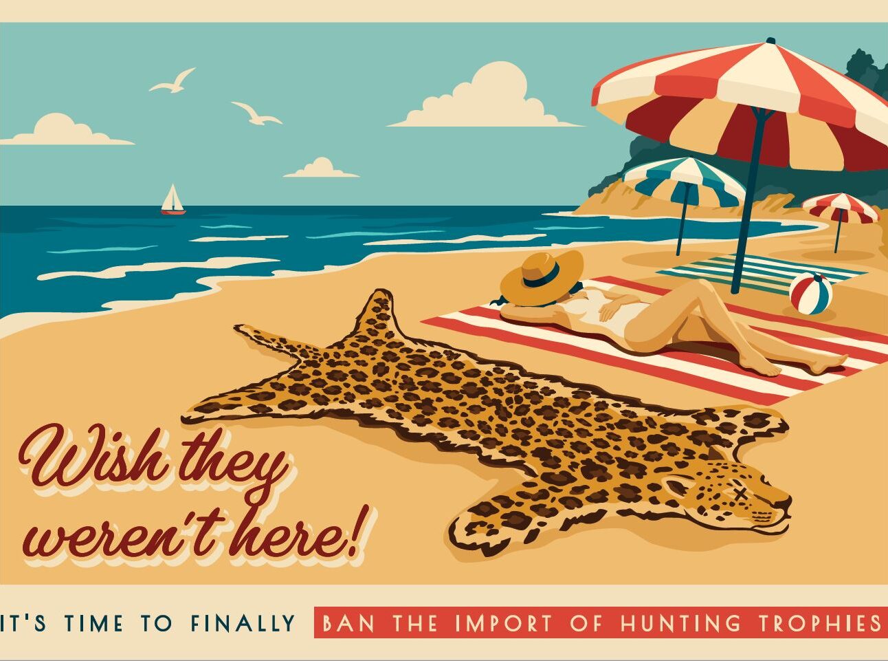 Wish they weren't here leopard skin postcard